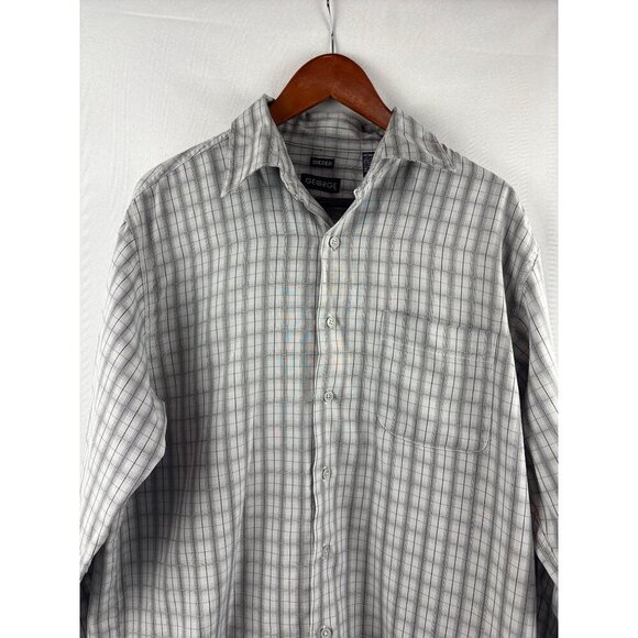 George Mens Medium Sueded Button-Up Plaid Shirt 38/40 Gray - Picture 2 of 5